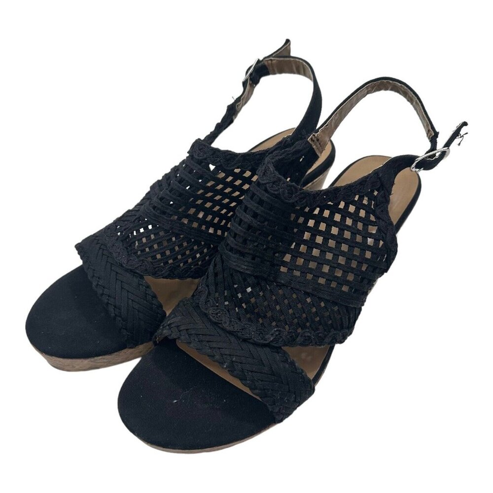 Maurices Harmony Women SZ 11 Black Fabric Strappy Platform Wedge Heels Casual - Picture 12 of 12
